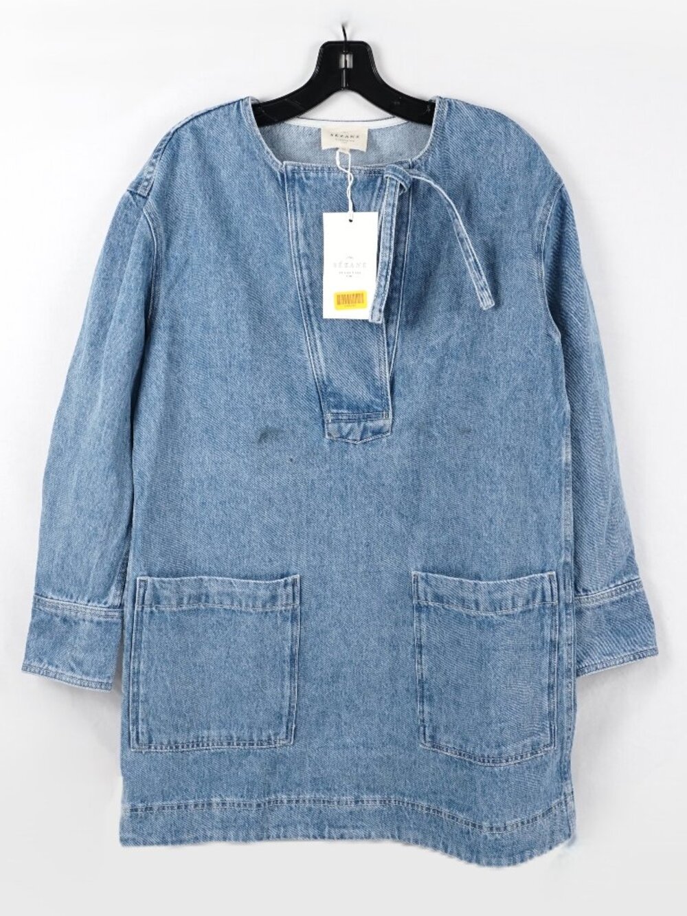Sezane Mirko Long Sleeve Short Denim Dress In Light Blue - Women's Size 2